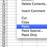 Paste copied data with headers into your spreadsheet software (i.e. Excel, Numbers, OO Calc – Einfügen is german for paste)