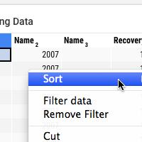 Use the context menu to sort and filter tabular data
