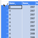 Click on the upper left corner of a table to select all data of a table